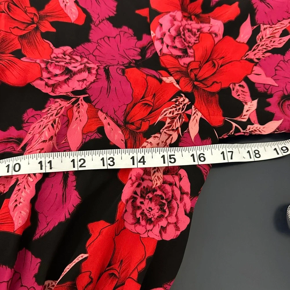 Nanette Lepore Long Sleeve Smocked Floral Midi Dress 4 Red Romantic Feminine - Picture 10 of 10